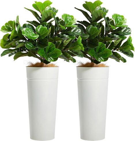KOL 4.2FT Artificial Fiddle Leaf Fig Tree with Galvanized Steel Black Planter, Realistic Fake Faux Silk Plant & Superbly Crafted Flower Pot, Modern Elegant Home Office Living Room Decor Indoor Outdoor in Saudi Arabia