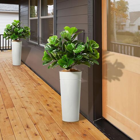 KOL 4.2FT Artificial Fiddle Leaf Fig Tree with Galvanized Steel Black Planter, Realistic Fake Faux Silk Plant & Superbly Crafted Flower Pot, Modern Elegant Home Office Living Room Decor Indoor Outdoor in Saudi Arabia