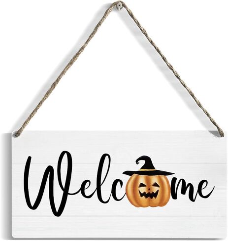 Halloween Wood Sign Wall Decor, 12x 6 Inch Horror Welcome Sign for Front Door Decor Hanging Wall Art Halloween Pumpkin Hanging Plaque for Home Living Room Halloween Party Wall Decor Happy Halloween4 in Saudi Arabia