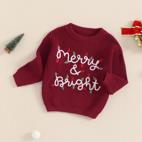 Lnzyyephy Toddler Baby Boy Girl Christmas Sweater Letter Embroidery Pullover Sweatshirt Knitwear Infant Fall Winter Clothes in Saudi Arabia