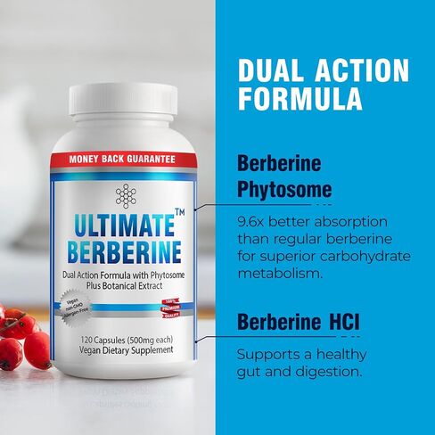 Ultimate Berberine Phytosome Plus Berberine HCL for Healthy Weight Management, Carbohydrate Metabolism, GI, Immunity & Cholesterol Support - 1000mg Maximum Strength Supplement (30 Day Supply) in Kuwait