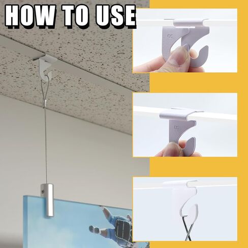 12 قطعة من خطافات السقف المتدلية، مشابك معدنية شديدة التحمل على شكل حرف T، خطافات تعليق السقف المعلقة، مشابك شبكية بيضاء لتعليق النباتات في المنزل والمكتب والفصول الدراسية لتزيين العلامات in Kuwait