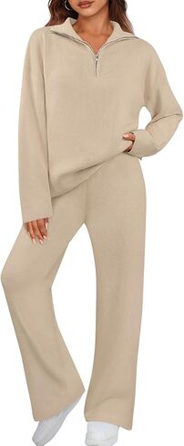 MEROKEETY Women's 2024 2 Piece Sets Long Sleeve Sweater Top Wide Leg Pants Lounge Matching Set Tracksuit in Saudi Arabia