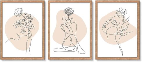 Set of 3 Framed Abstract Woman Wall Art, Minimalist Female Line Wall Decor, Modern Aesthetic Wooden Framed Wall Art for Bedroom Living Room hallway (Black) in Saudi Arabia