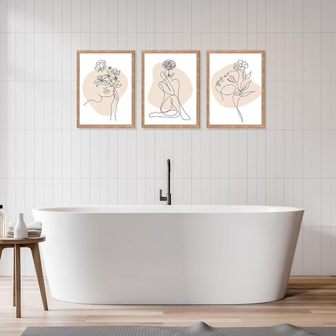 Set of 3 Framed Abstract Woman Wall Art, Minimalist Female Line Wall Decor, Modern Aesthetic Wooden Framed Wall Art for Bedroom Living Room hallway (Black) in Saudi Arabia