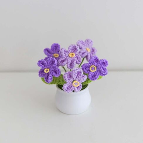 Knitting Crochet Flowers Potted Plants, Fake Forget Me Not Flowers for Friends, Family and Lover, Artificial Handmade Flowers for Birthday Wedding Teacher’Day Gift and Home Decor (Gpink) in Saudi Arabia