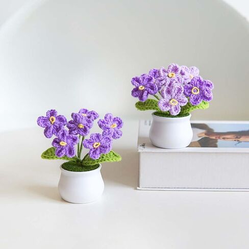 Knitting Crochet Flowers Potted Plants, Fake Forget Me Not Flowers for Friends, Family and Lover, Artificial Handmade Flowers for Birthday Wedding Teacher’Day Gift and Home Decor (Gpink) in Saudi Arabia
