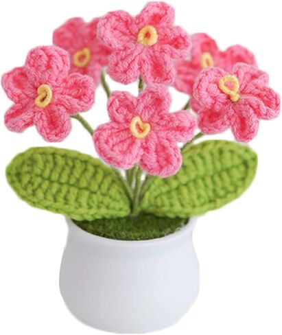 Knitting Crochet Flowers Potted Plants, Fake Forget Me Not Flowers for Friends, Family and Lover, Artificial Handmade Flowers for Birthday Wedding Teacher’Day Gift and Home Decor (Gpink) in Saudi Arabia