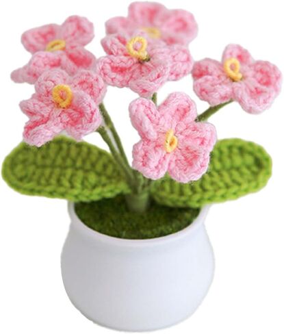 Knitting Crochet Flowers Potted Plants, Fake Forget Me Not Flowers for Friends, Family and Lover, Artificial Handmade Flowers for Birthday Wedding Teacher’Day Gift and Home Decor (Gpink) in Saudi Arabia