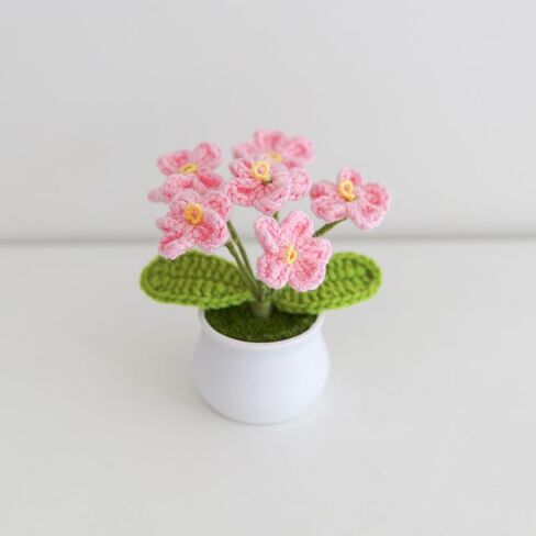 Knitting Crochet Flowers Potted Plants, Fake Forget Me Not Flowers for Friends, Family and Lover, Artificial Handmade Flowers for Birthday Wedding Teacher’Day Gift and Home Decor (Gpink) in Saudi Arabia