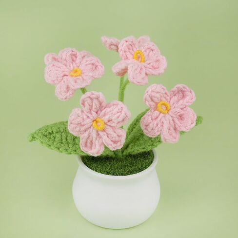 Knitting Crochet Flowers Potted Plants, Fake Forget Me Not Flowers for Friends, Family and Lover, Artificial Handmade Flowers for Birthday Wedding Teacher’Day Gift and Home Decor (Gpink) in Saudi Arabia