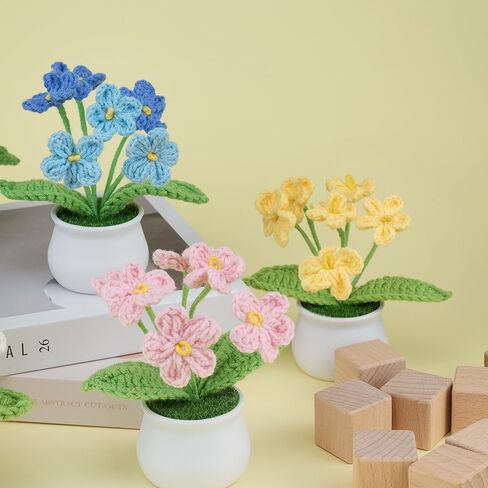 Knitting Crochet Flowers Potted Plants, Fake Forget Me Not Flowers for Friends, Family and Lover, Artificial Handmade Flowers for Birthday Wedding Teacher’Day Gift and Home Decor (Gpink) in Saudi Arabia