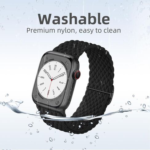 WJK Stretchy Braided Bands Compatible with Apple Watch 38mm 40mm 41mm 42mm 44mm 45mm 49mm for Women Men, Adjustable Soft Nylon Strap for iWatch Series 9 8 7 6 5 4 3 2 1 SE Ultra/Ultra 2 in Saudi Arabia
