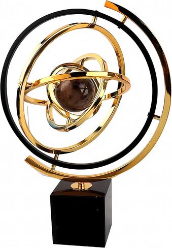 Gold Globe Decor Modern Abstract Art Decoration, Sculptures Home Decor Large with Rectangle Stands, Home Office Desk Decor Black & Gold (L, Globe) in Saudi Arabia