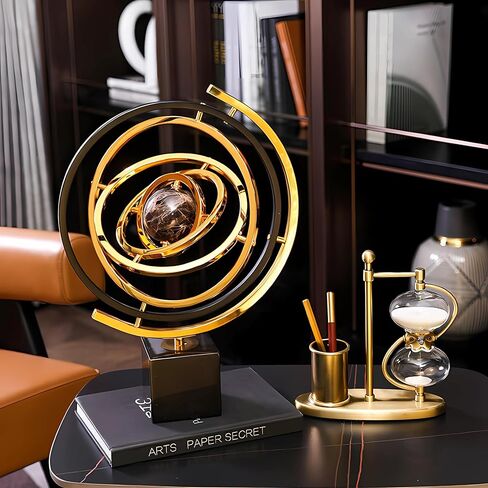 Gold Globe Decor Modern Abstract Art Decoration, Sculptures Home Decor Large with Rectangle Stands, Home Office Desk Decor Black & Gold (L, Globe) in Saudi Arabia