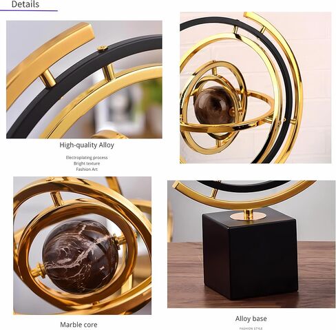 Gold Globe Decor Modern Abstract Art Decoration, Sculptures Home Decor Large with Rectangle Stands, Home Office Desk Decor Black & Gold (L, Globe) in Saudi Arabia