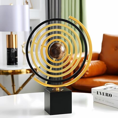 Gold Globe Decor Modern Abstract Art Decoration, Sculptures Home Decor Large with Rectangle Stands, Home Office Desk Decor Black & Gold (L, Globe) in Saudi Arabia