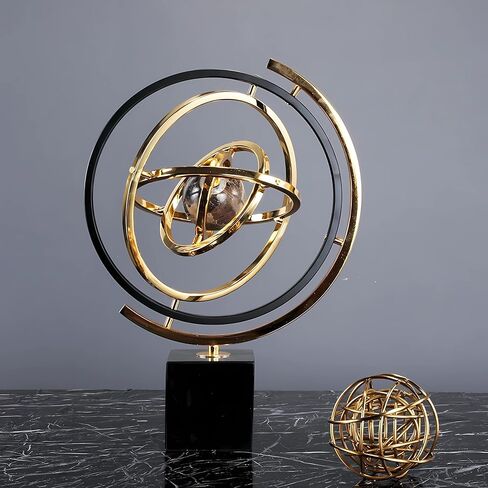 Gold Globe Decor Modern Abstract Art Decoration, Sculptures Home Decor Large with Rectangle Stands, Home Office Desk Decor Black & Gold (L, Globe) in Saudi Arabia