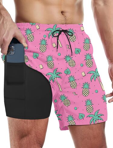 Buauty Mens Swim Trunks with Compression Liner 5 Inch Inseam Swim Shorts Quick Dry Mens Swimsuit Board Shorts with Pockets in Saudi Arabia