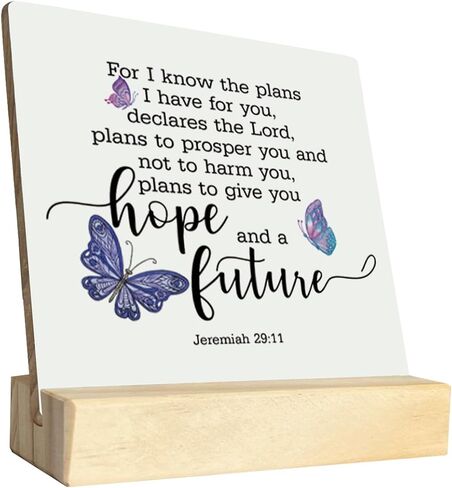Christian Quote Wood Plaque Gift, Jeremiah 29:11- For I Know the Plans I Have For You, Plaque with Wooden Stand, Meaningful Wood Sign Plaque Gift, Bible Verse Gift Wood Sign, Christian Home Décor in Saudi Arabia