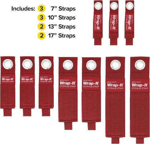 Heavy-Duty Wrap-It Storage Straps - Assorted 10-Pack (Cranberry Red) - Hook and Loop Storage Strap, Extension Cord Organizer, Hose, Cable Straps, Rope Organizer, Electrical, Hose, Garage Wall Hanger in Kuwait