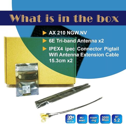 بطاقة Intel WiFi AX210 MM #999M85/ WiFi6E هوائي / Ipex4 / كابل تمديد هوائي 15.3 سم in Saudi Arabia