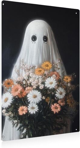 Halloween Sign Decor Cute Gothic Ghost Metal Tin Sign Ghost Picnic Under the Tree Sign Decor Decorations for Home Kitchen Halloween Decor Gifts in Saudi Arabia