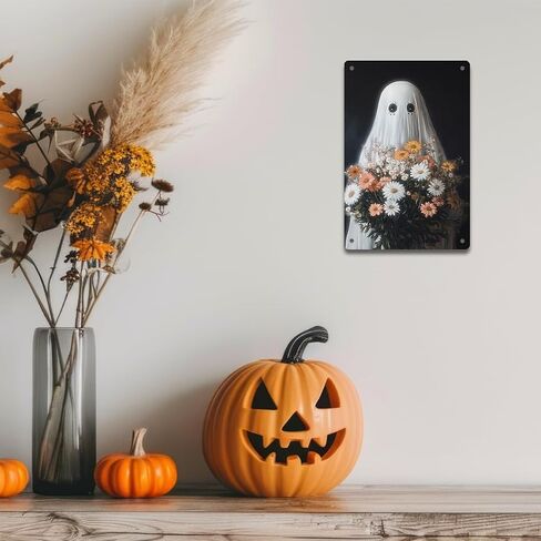 Halloween Sign Decor Cute Gothic Ghost Metal Tin Sign Ghost Picnic Under the Tree Sign Decor Decorations for Home Kitchen Halloween Decor Gifts in Saudi Arabia