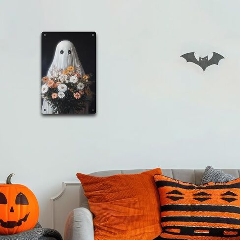 Halloween Sign Decor Cute Gothic Ghost Metal Tin Sign Ghost Picnic Under the Tree Sign Decor Decorations for Home Kitchen Halloween Decor Gifts in Saudi Arabia