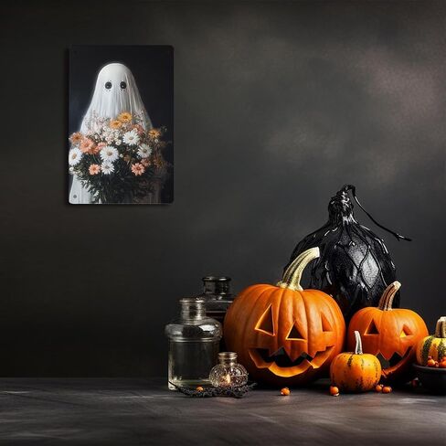Halloween Sign Decor Cute Gothic Ghost Metal Tin Sign Ghost Picnic Under the Tree Sign Decor Decorations for Home Kitchen Halloween Decor Gifts in Saudi Arabia
