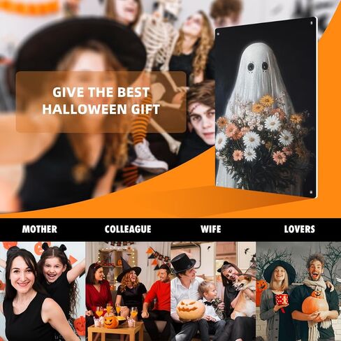 Halloween Sign Decor Cute Gothic Ghost Metal Tin Sign Ghost Picnic Under the Tree Sign Decor Decorations for Home Kitchen Halloween Decor Gifts in Saudi Arabia