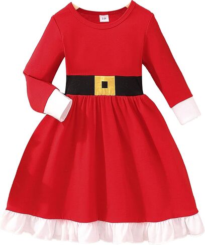 DDSOL Girl Stripe Rainbow Dress Toddler Little Long Sleeve Kid Casual A-Line Fall Winter Christmas Sundress 2-7 Year in Saudi Arabia