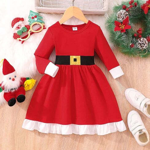 DDSOL Girl Stripe Rainbow Dress Toddler Little Long Sleeve Kid Casual A-Line Fall Winter Christmas Sundress 2-7 Year in Saudi Arabia