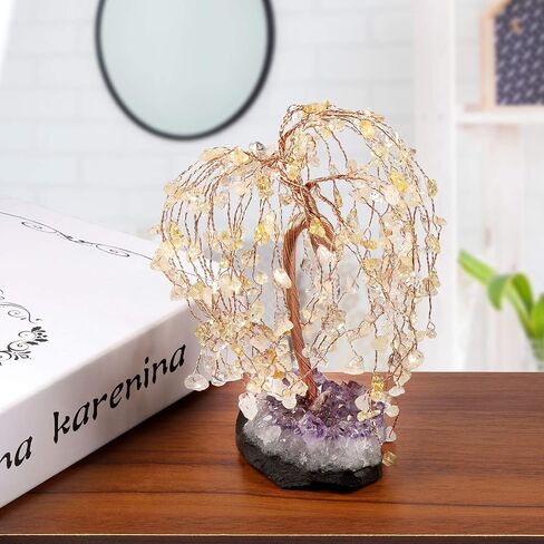 mookaitedecor Natural Amethyst Crystal Tree with Amethyst Cluster Crystal Base, Feng Shui Bonsai Money Tree Figurine for Home Office Desktop Decoration 5.5-6.7 Inch High in Saudi Arabia