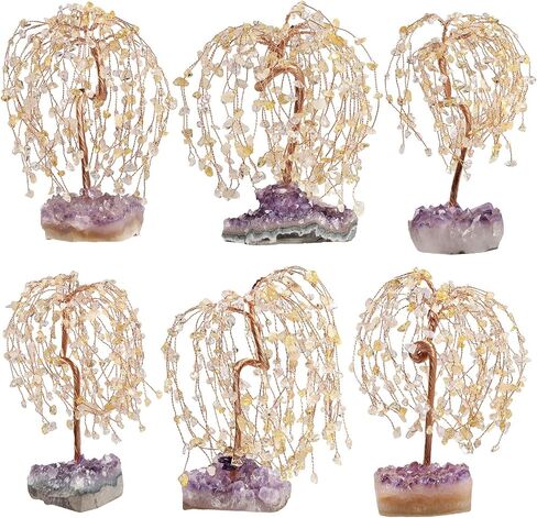 mookaitedecor Natural Amethyst Crystal Tree with Amethyst Cluster Crystal Base, Feng Shui Bonsai Money Tree Figurine for Home Office Desktop Decoration 5.5-6.7 Inch High in Saudi Arabia