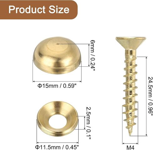 uxcell 16Pcs Brass Decorative Screws with Caps, 9mm Mirror Screws Cover Self-Tapping Screws for Furniture Fixing, Bronze in Saudi Arabia