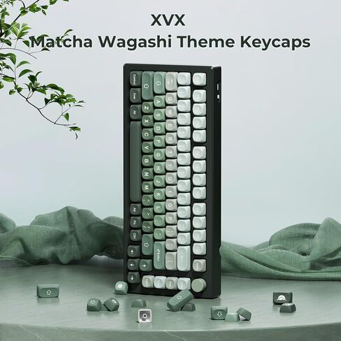 XVX Matcha Wagashi PBT Keycaps-MOA Keycaps, Custom Keyboard Keycaps 60 65 75 100 Percent, 5 Side Dye Sublimation Keycaps, 132 Keys Keycaps Set for Cherry Gateron MX Switches Keyboards, Gradient Green in Saudi Arabia