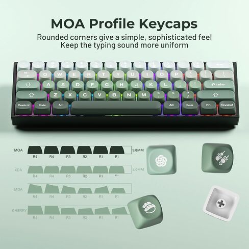 XVX Matcha Wagashi PBT Keycaps-MOA Keycaps, Custom Keyboard Keycaps 60 65 75 100 Percent, 5 Side Dye Sublimation Keycaps, 132 Keys Keycaps Set for Cherry Gateron MX Switches Keyboards, Gradient Green in Saudi Arabia