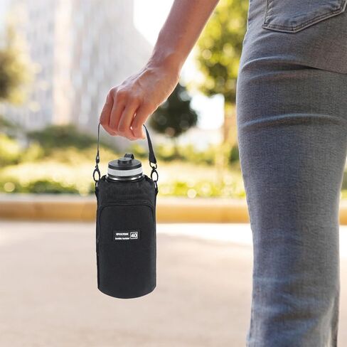 حامل زجاجة مياه مع حزام لزجاجات 32oz - 64oz، حقيبة حامل زجاجات المياه مع جيب ومقبض للمشي والسفر والمشي لمسافات طويلة (باستثناء الزجاجة) in Kuwait