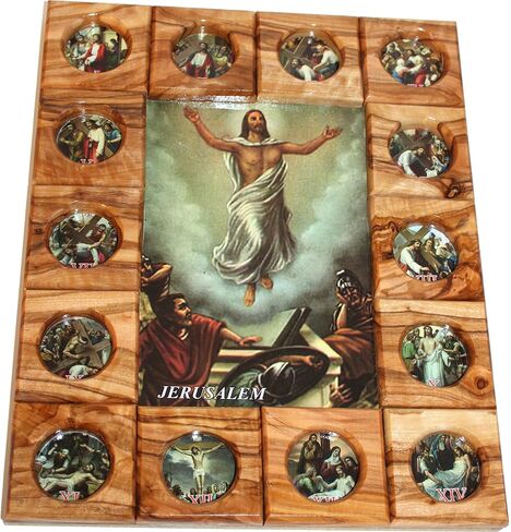 Holy Land Market Stations of The Cross Icon Plaque All in Olive Wood from Bethlehem (29 x 24 cm or 11.5 x 9.5 inches) (Saint Charbel) in Saudi Arabia