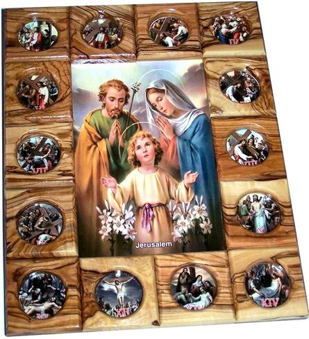 Holy Land Market Stations of The Cross Icon Plaque All in Olive Wood from Bethlehem (29 x 24 cm or 11.5 x 9.5 inches) (Saint Charbel) in Saudi Arabia
