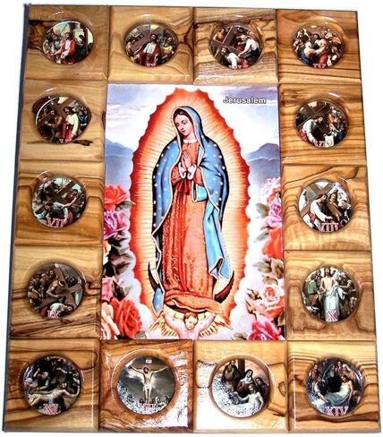 Holy Land Market Stations of The Cross Icon Plaque All in Olive Wood from Bethlehem (29 x 24 cm or 11.5 x 9.5 inches) (Saint Charbel) in Saudi Arabia