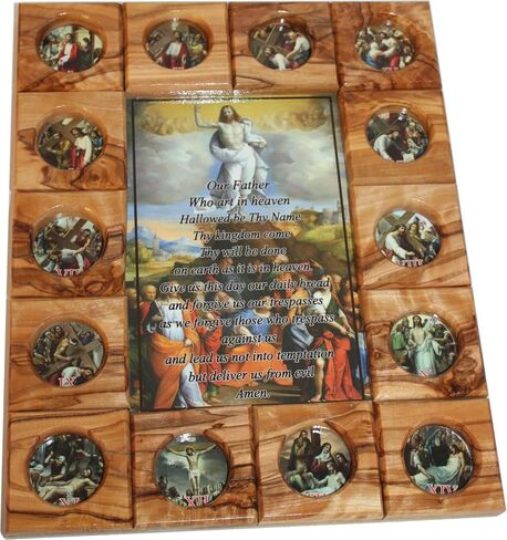 Holy Land Market Stations of The Cross Icon Plaque All in Olive Wood from Bethlehem (29 x 24 cm or 11.5 x 9.5 inches) (Saint Charbel) in Saudi Arabia