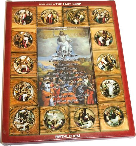 Holy Land Market Stations of The Cross Icon Plaque All in Olive Wood from Bethlehem (29 x 24 cm or 11.5 x 9.5 inches) (Saint Charbel) in Saudi Arabia