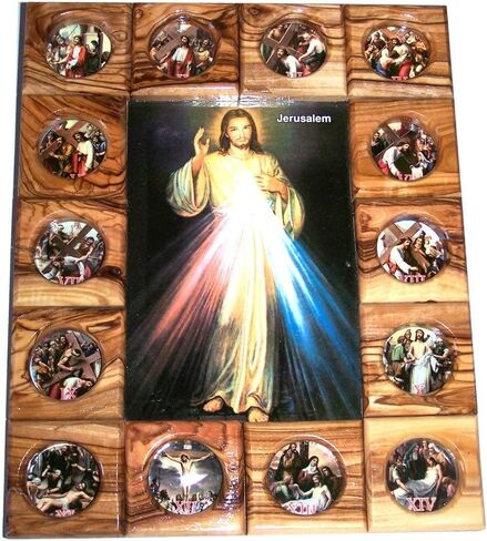 Holy Land Market Stations of The Cross Icon Plaque All in Olive Wood from Bethlehem (29 x 24 cm or 11.5 x 9.5 inches) (Saint Charbel) in Saudi Arabia