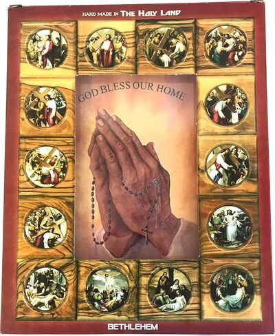 Holy Land Market Stations of The Cross Icon Plaque All in Olive Wood from Bethlehem (29 x 24 cm or 11.5 x 9.5 inches) (Saint Charbel) in Saudi Arabia