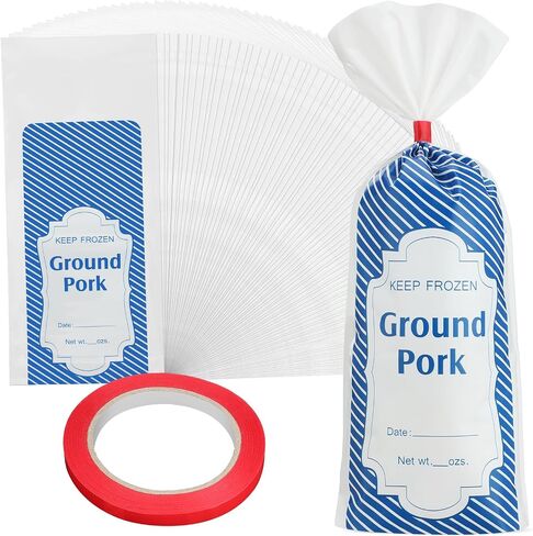 Cholemy 1 lb 1000 Pcs Blue Plaid Ground Pork Freezer Bags Polyethylene Sausage Meat Bags for Freezer Storage Dry Age Bags for Meat with 2 Bag Sealing Tapes Your Ground Meat Packaging System in Saudi Arabia
