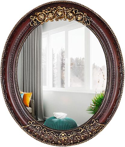 Oval Resin Vintage Mirror, Wall Mounted Decorative Mirror for Entryway, Hallway, Bedroom Oval Mirror 11.8x10 inch (Black) in Saudi Arabia