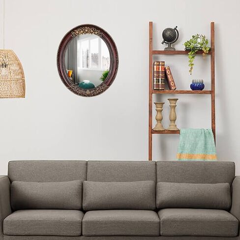 Oval Resin Vintage Mirror, Wall Mounted Decorative Mirror for Entryway, Hallway, Bedroom Oval Mirror 11.8x10 inch (Black) in Saudi Arabia