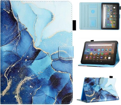 حافظة MonsDirect for Amazon Kindle Fire HD 8 & 8 Plus (إصدار الجيل 10/12th 2020/2022)، غطاء حامل من جلد البولي يوريثان، تنبيه/غفو تلقائي مع حامل قلم لجهاز Fire HD 8/8 Plus 2020/2022، الشاطئ in Saudi Arabia